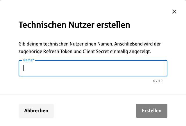 Technischen Nutzer erstellen
